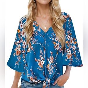 Tie front floral dolman blouse